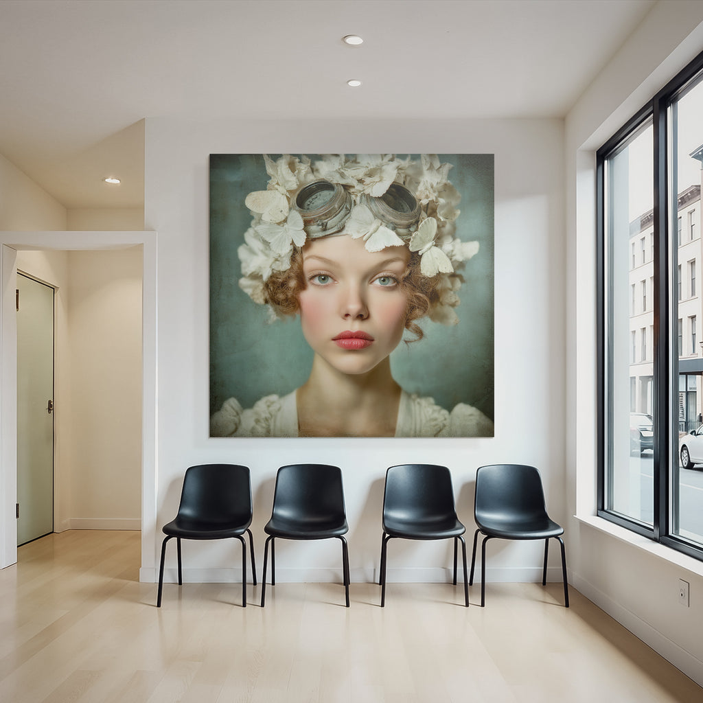 Junge Frau Mit Blumen Und Schmetterlingen Kunstvolle Aesthetik