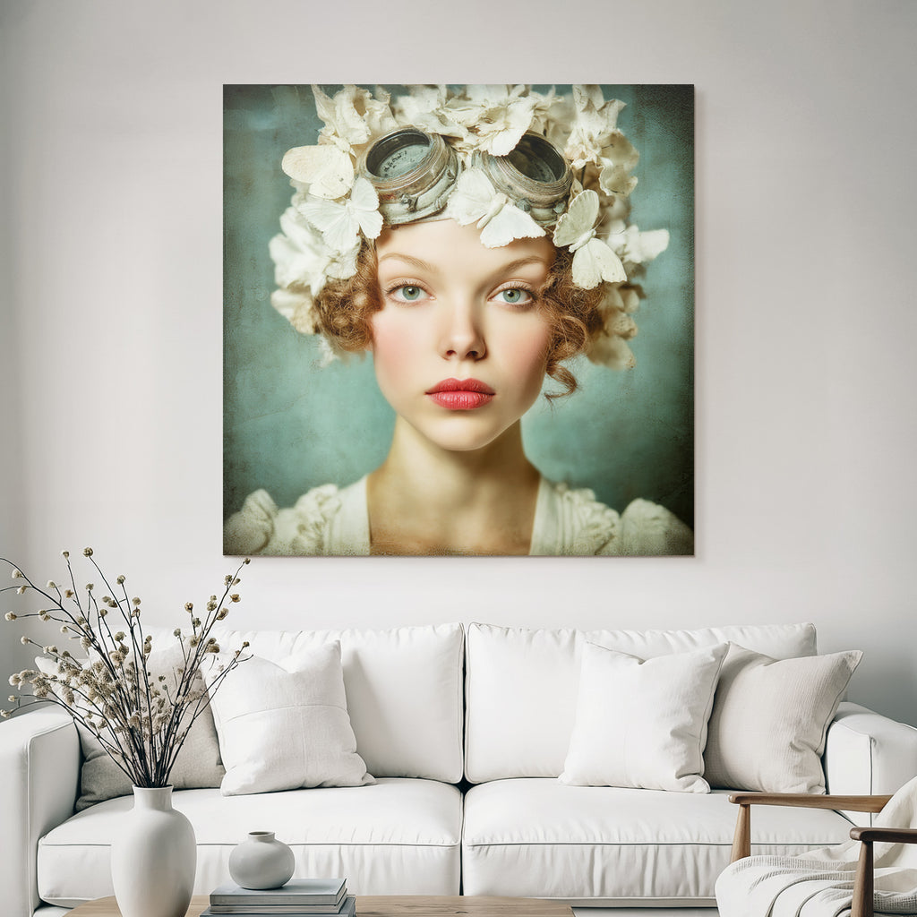 Junge Frau Mit Blumen Und Schmetterlingen Kunstvolle Aesthetik