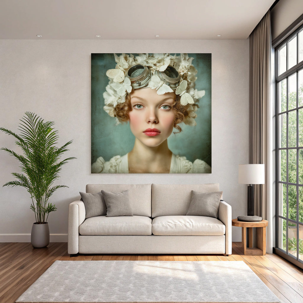 Junge Frau Mit Blumen Und Schmetterlingen Kunstvolle Aesthetik