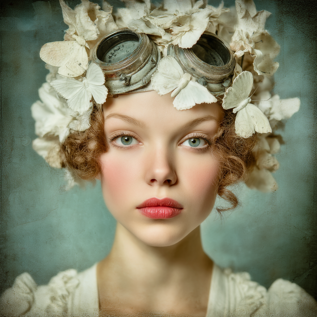 Junge Frau Mit Blumen Und Schmetterlingen Kunstvolle Aesthetik | Digital Art | Kunstgattungen