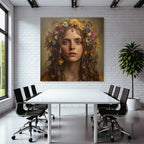 Junge Frau Mit Blumenkrone Und Schmetterlingen