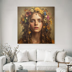 Junge Frau Mit Blumenkrone Und Schmetterlingen