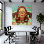 Junge Frau Mit Rotem Haar Und Freunden Im Freien Mit Butterflies Und Blumen