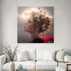 Kreatives Portrait Frau Blumen Frisur Fantasy Steampunk Himmel Auto