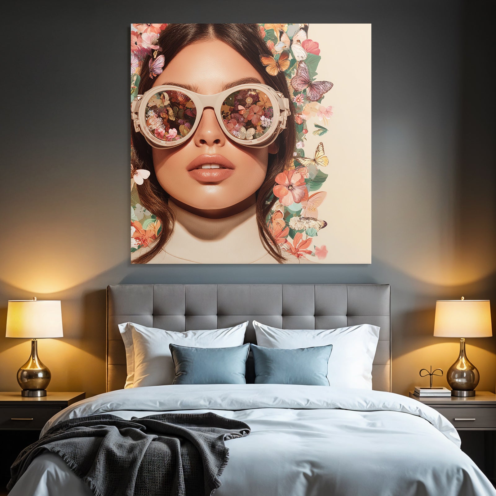 Nahaufnahme Sonnenbrille Blumen Schmetterlinge Modisch Frisch