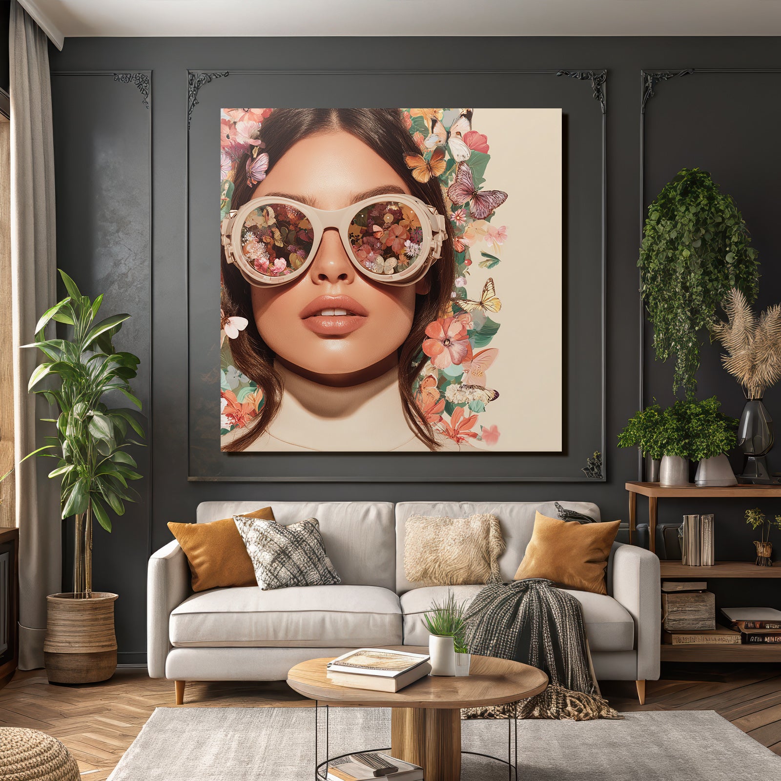 Nahaufnahme Sonnenbrille Blumen Schmetterlinge Modisch Frisch