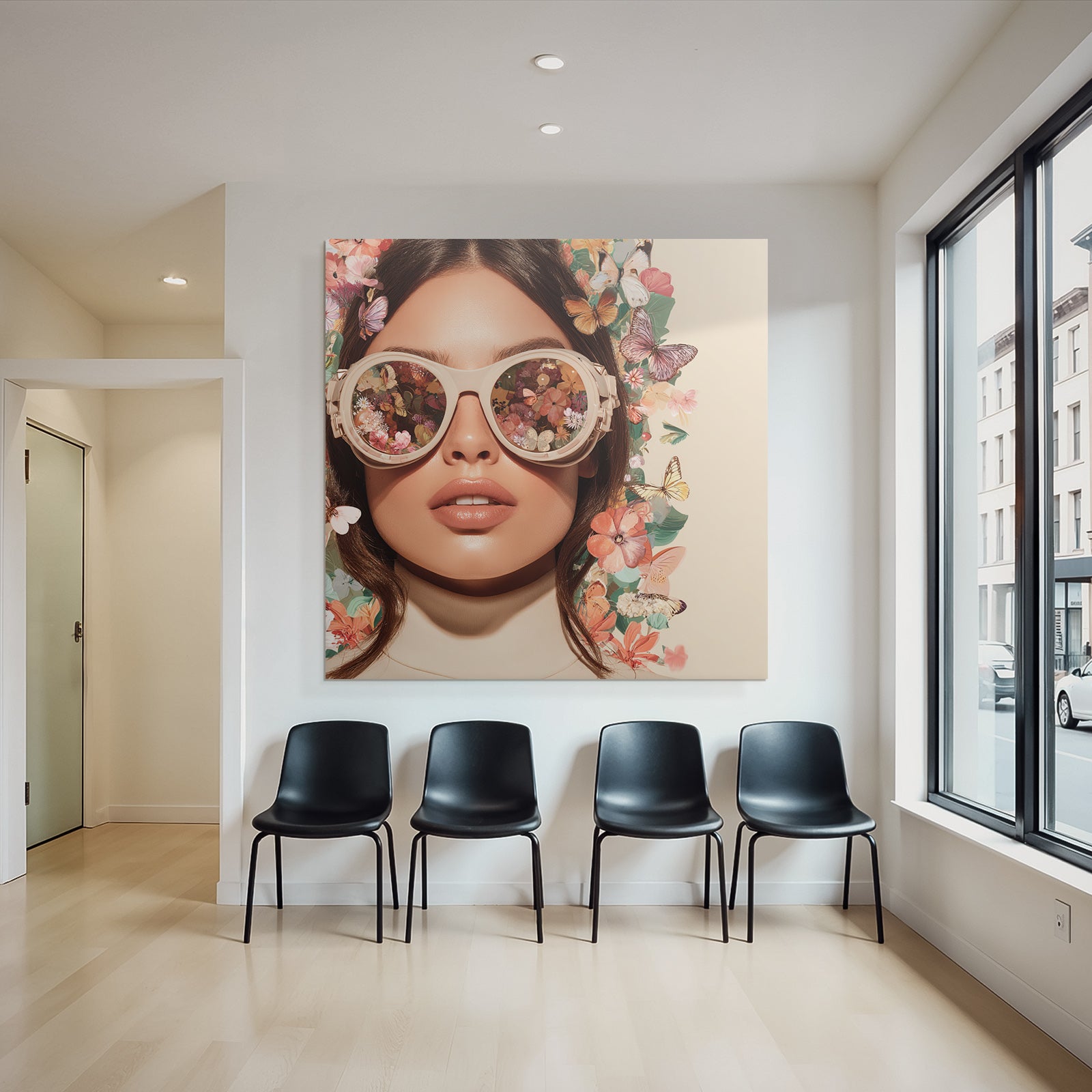 Nahaufnahme Sonnenbrille Blumen Schmetterlinge Modisch Frisch