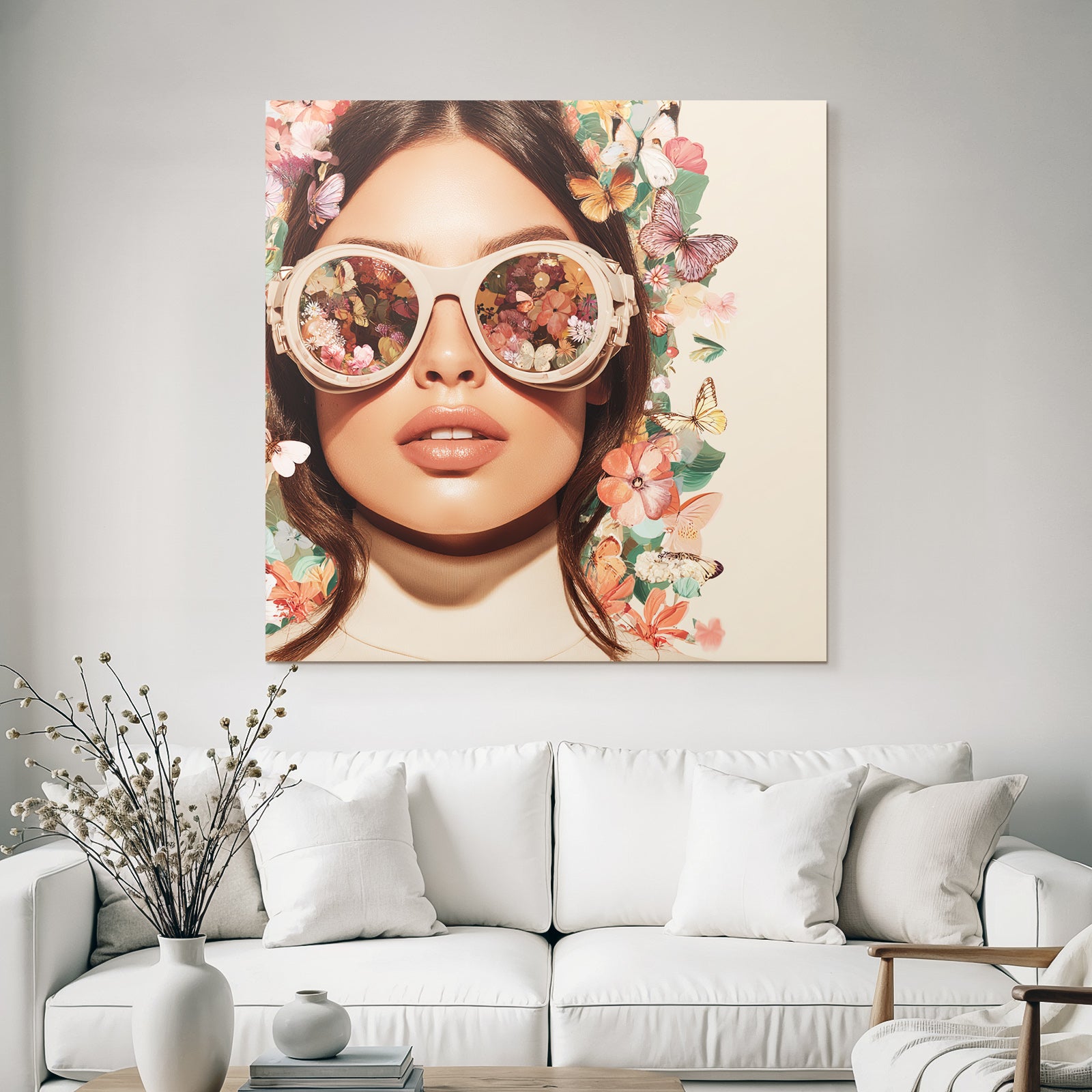 Nahaufnahme Sonnenbrille Blumen Schmetterlinge Modisch Frisch