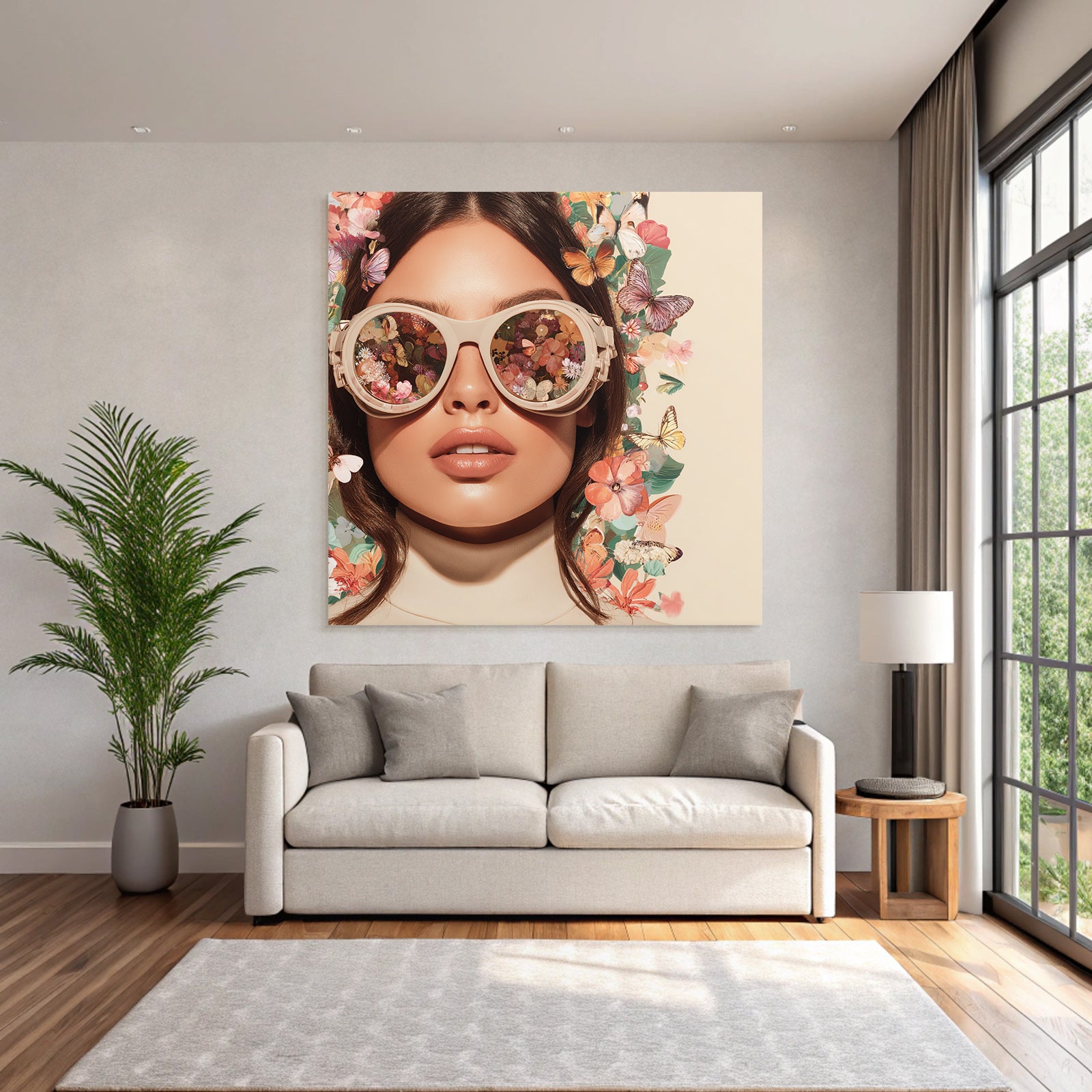 Nahaufnahme Sonnenbrille Blumen Schmetterlinge Modisch Frisch