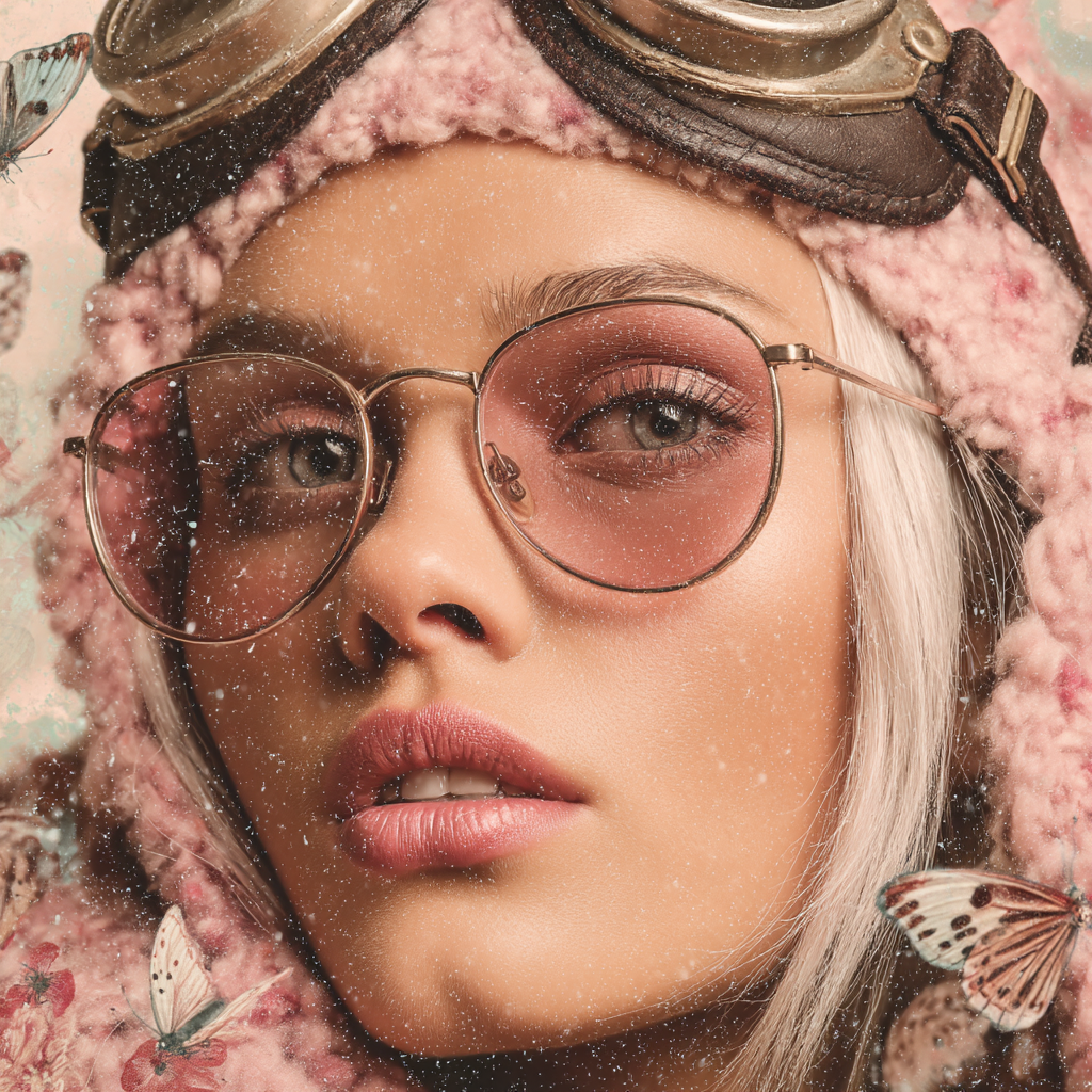 Naheaufnahme Portrait Einer Person Mit Blonden Haar Und Pinken Brillen | Digital Art | Kunstgattungen