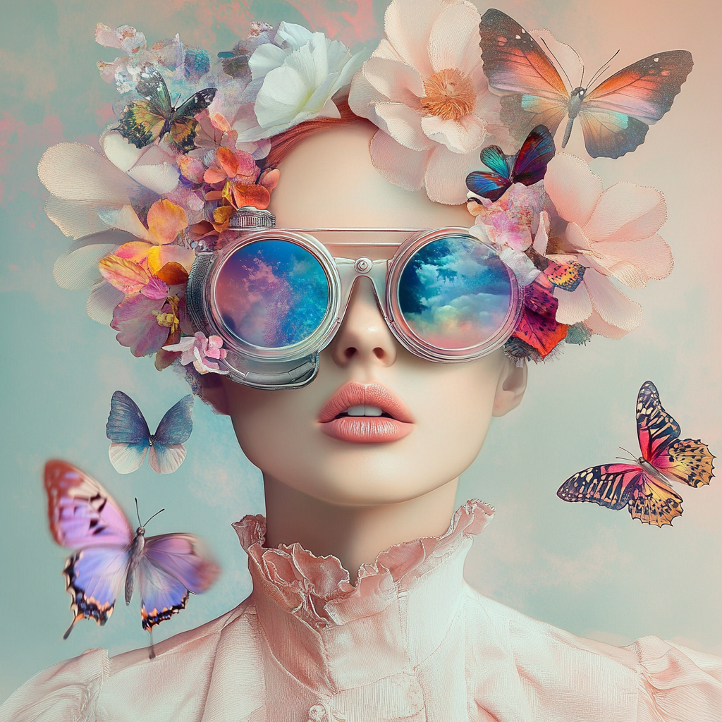 Oversized Sonnenbrille Mit Blumen Und Schmetterlingen Traeumende Aesthetik | Digital Art | Kunstgattungen
