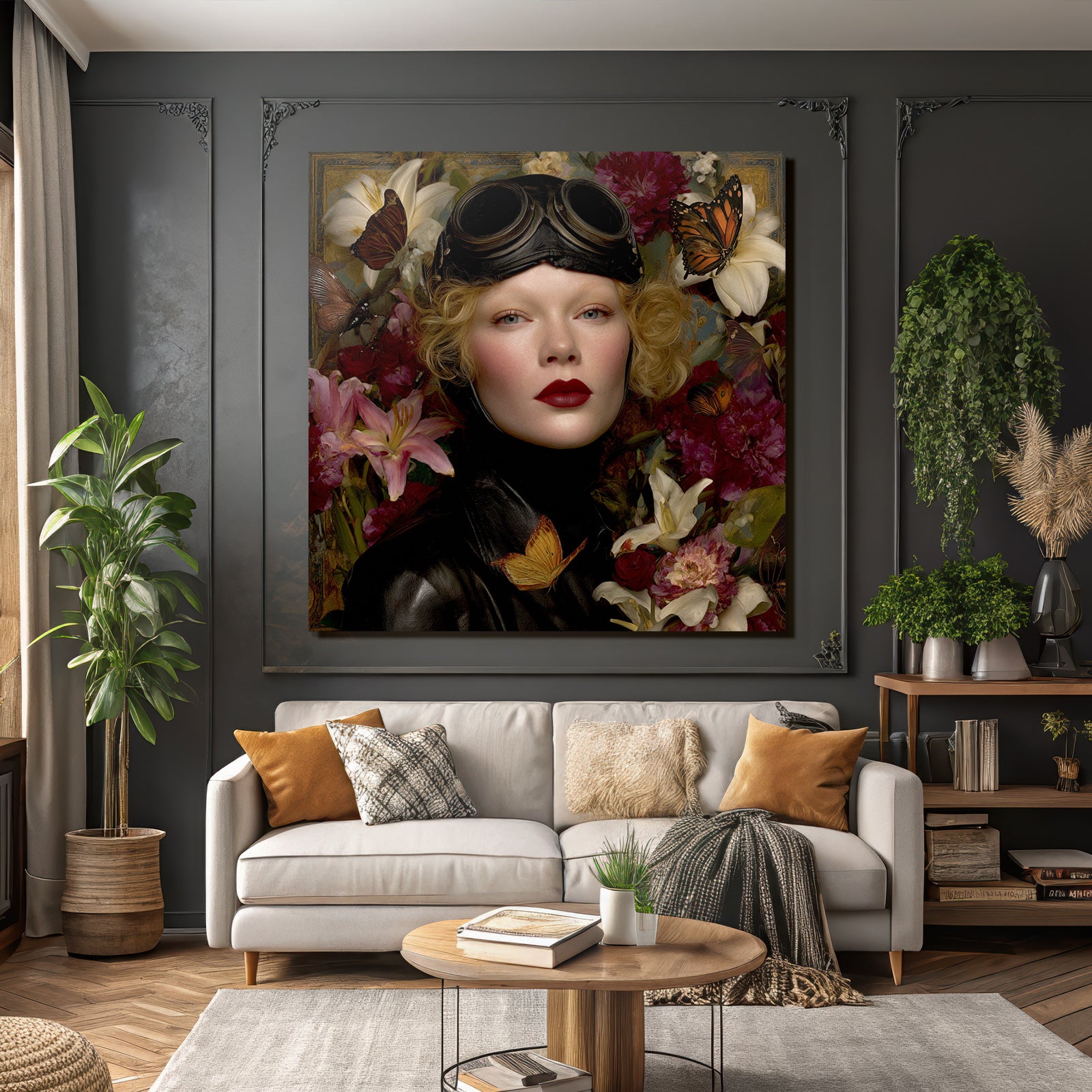 Personen Mit Blumen Und Butterflies In Leder Outfit