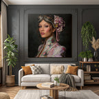 Portraet Der Frau Mit Accessoires Und Flora Und Fauna