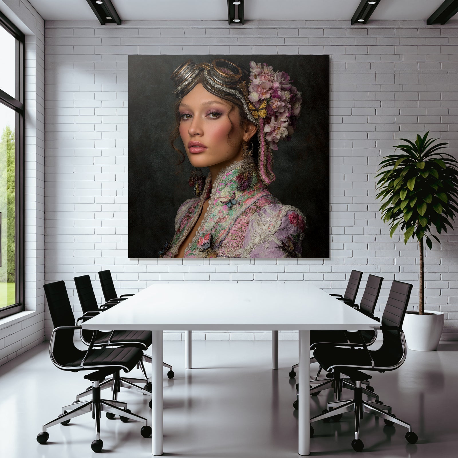 Portraet Der Frau Mit Accessoires Und Flora Und Fauna