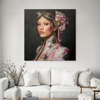 Portraet Der Frau Mit Accessoires Und Flora Und Fauna