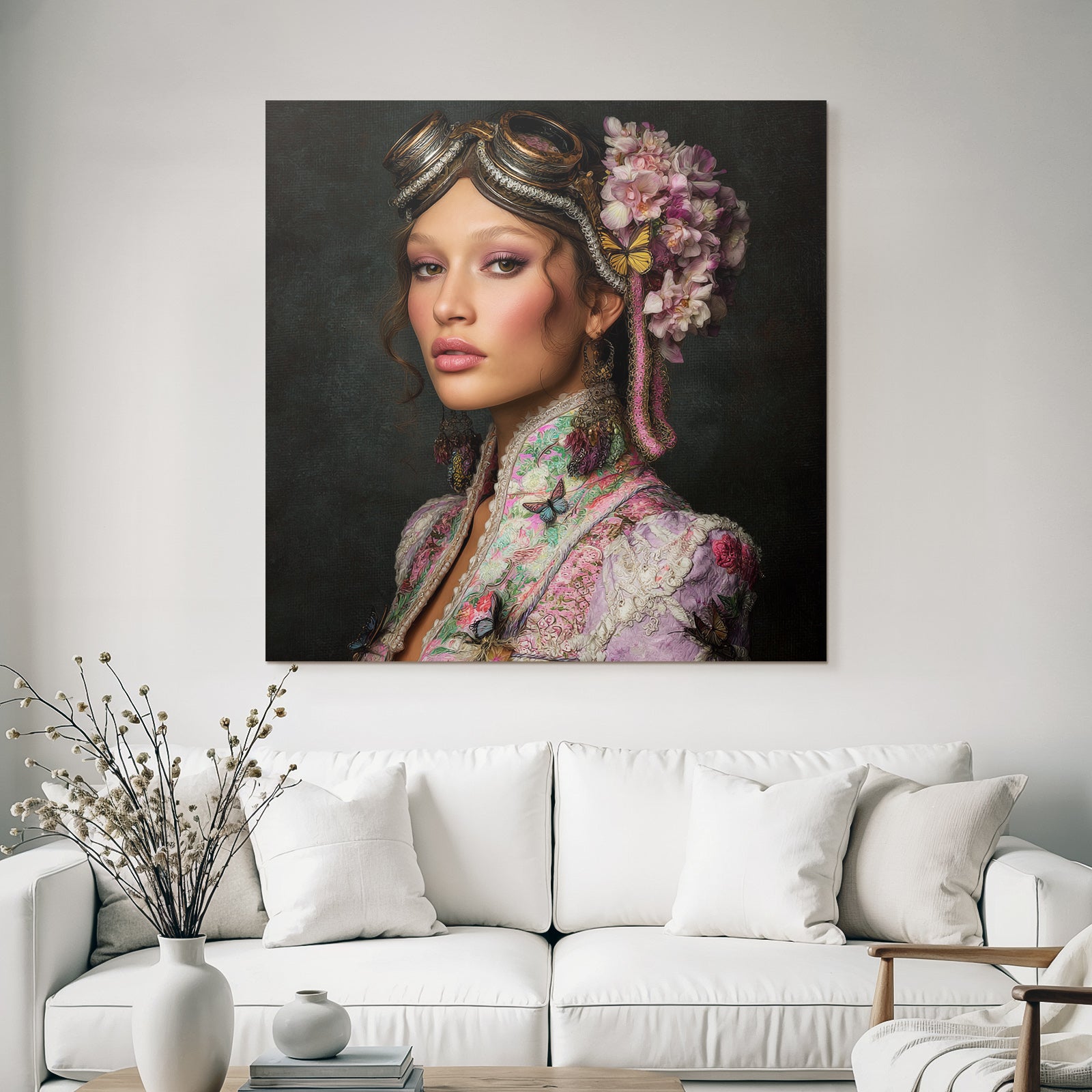 Portraet Der Frau Mit Accessoires Und Flora Und Fauna