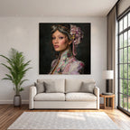 Portraet Der Frau Mit Accessoires Und Flora Und Fauna