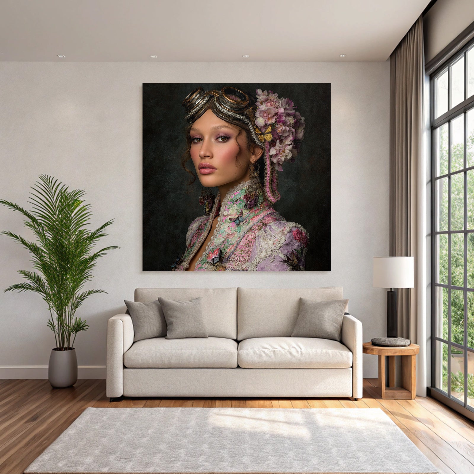 Portraet Der Frau Mit Accessoires Und Flora Und Fauna
