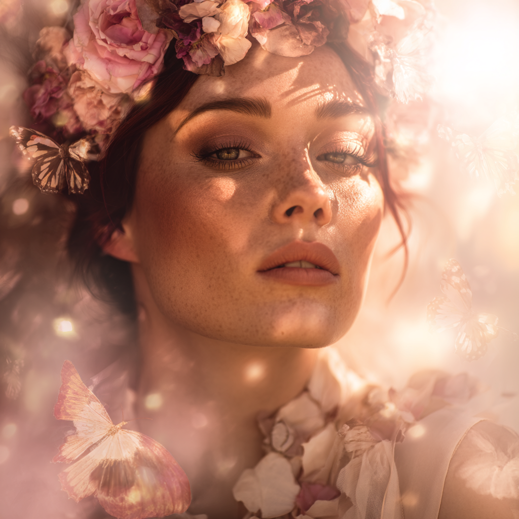 Portrait Mit Blumenkranz Und Sanfter Belichtung | Digital Art | Kunstgattungen