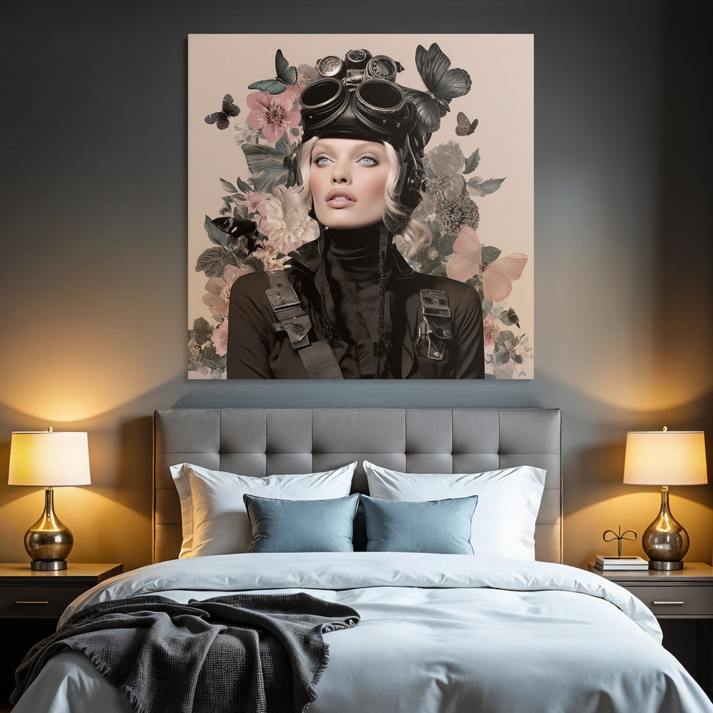 Stylisches Portrait Mit Goggles Und Blumen Und Schmetterlingen