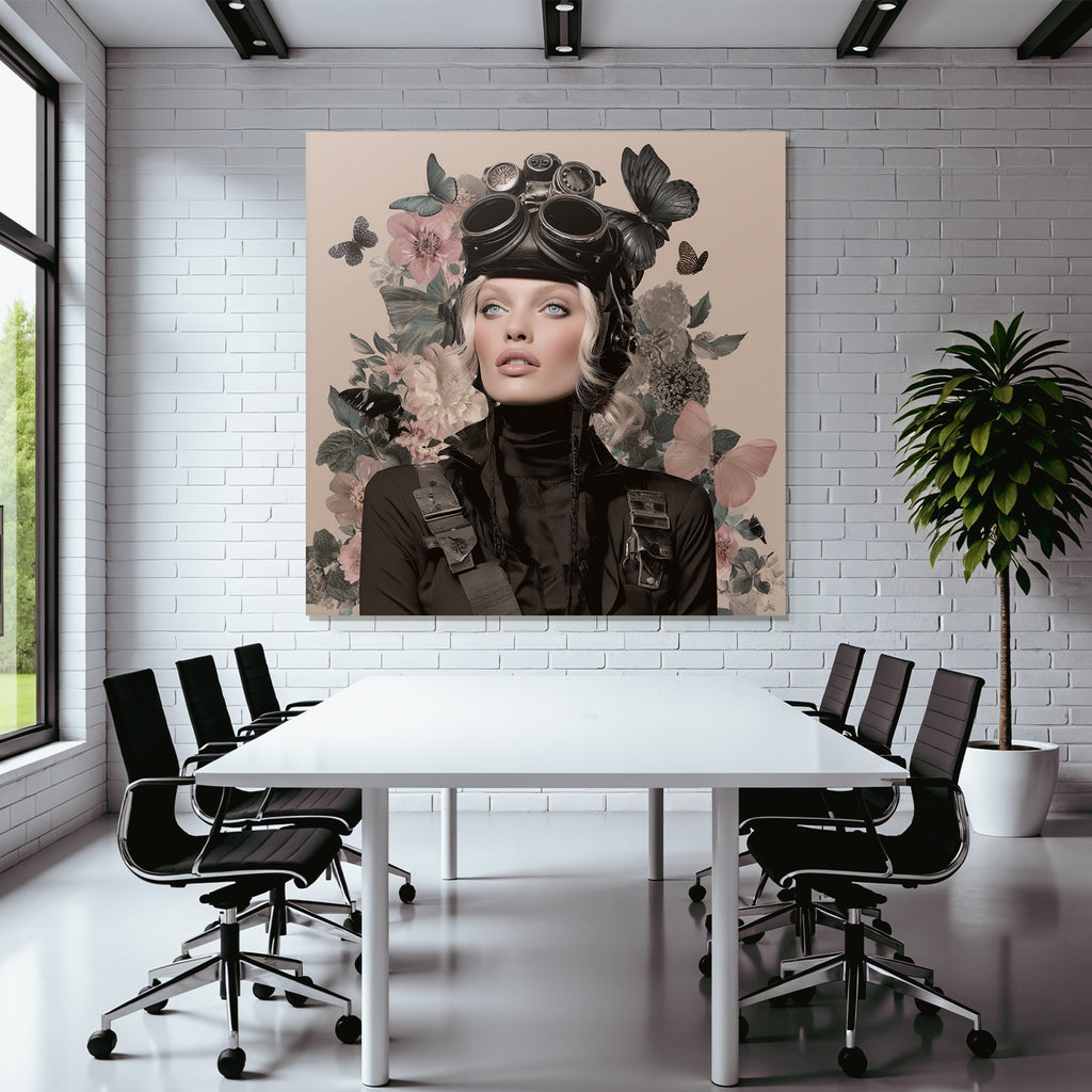 Stylisches Portrait Mit Goggles Und Blumen Und Schmetterlingen