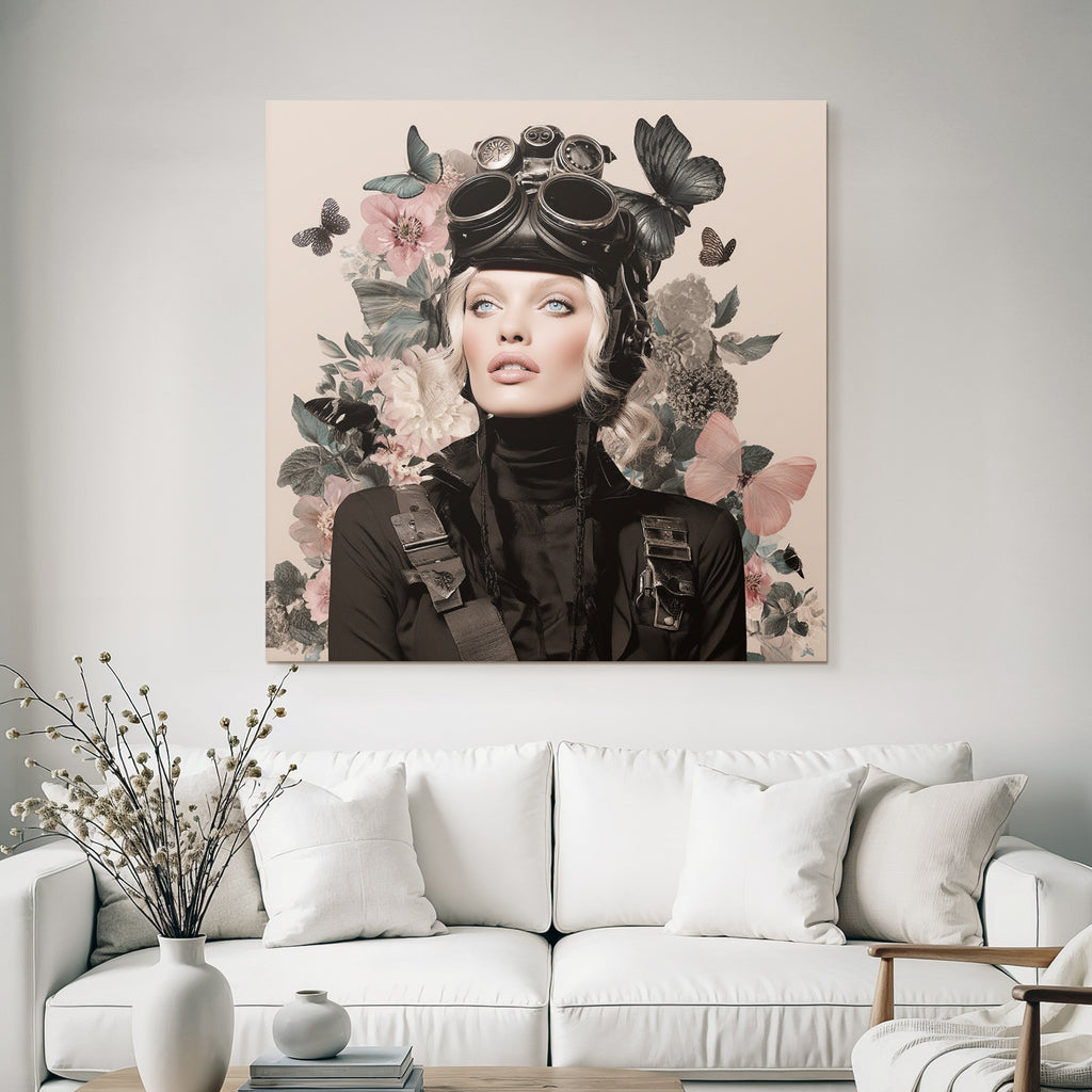 Stylisches Portrait Mit Goggles Und Blumen Und Schmetterlingen