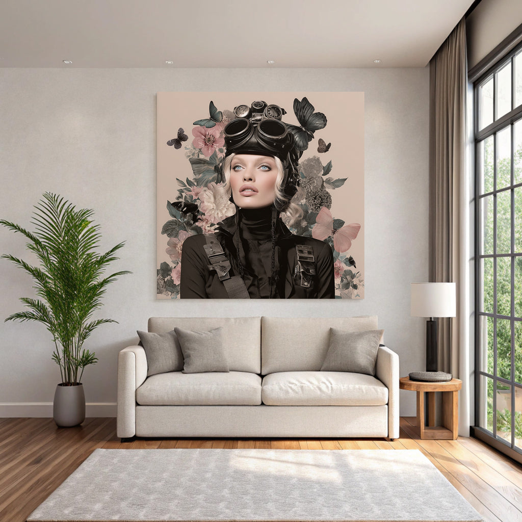 Stylisches Portrait Mit Goggles Und Blumen Und Schmetterlingen