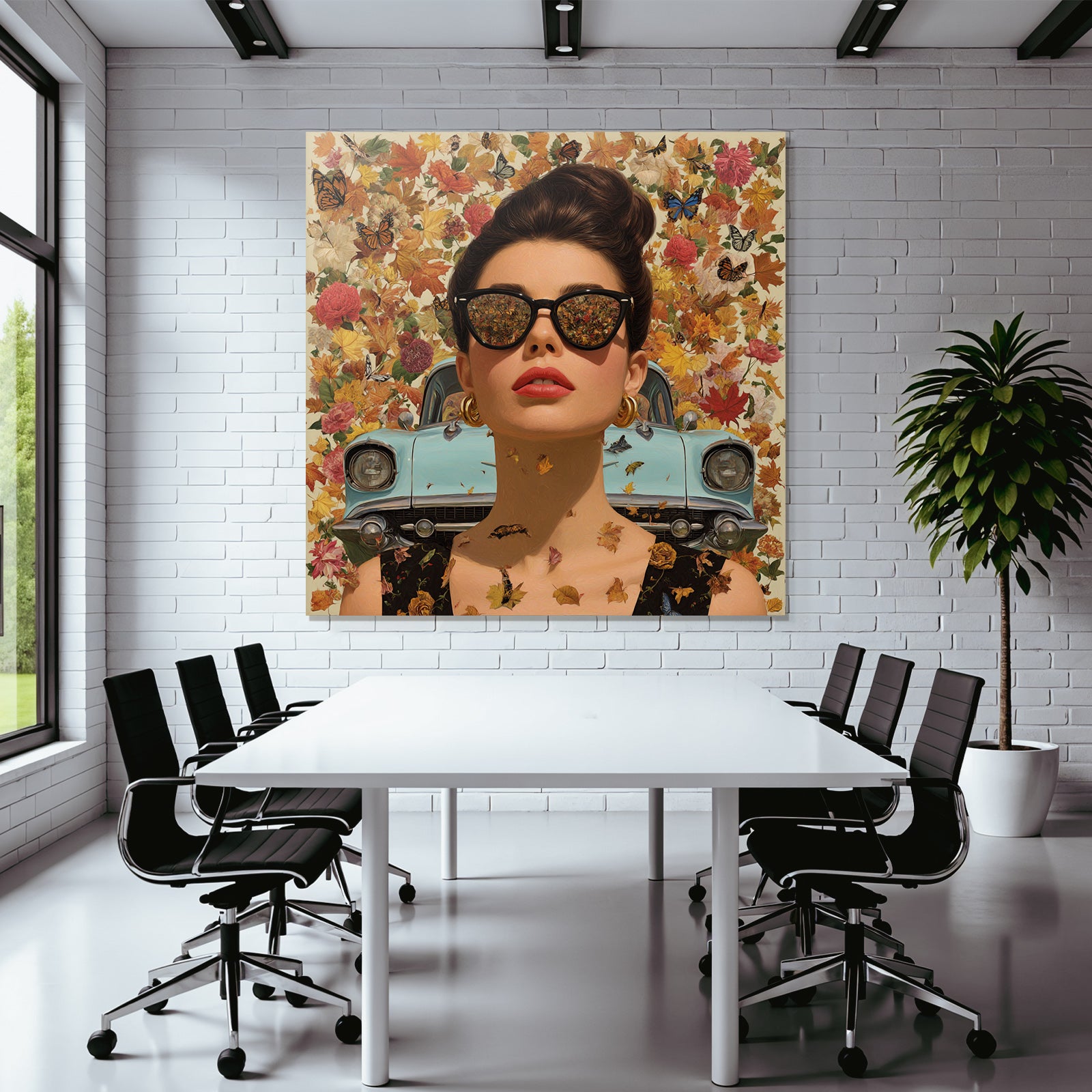 Stylisierte Digitale Kunst Frau Mit Sonnenbrille Im Herbst Hintergrund