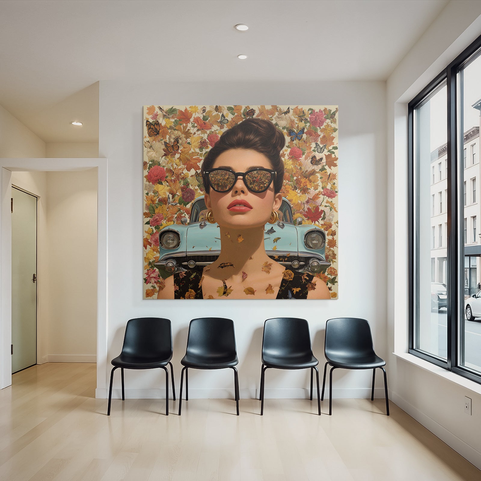 Stylisierte Digitale Kunst Frau Mit Sonnenbrille Im Herbst Hintergrund