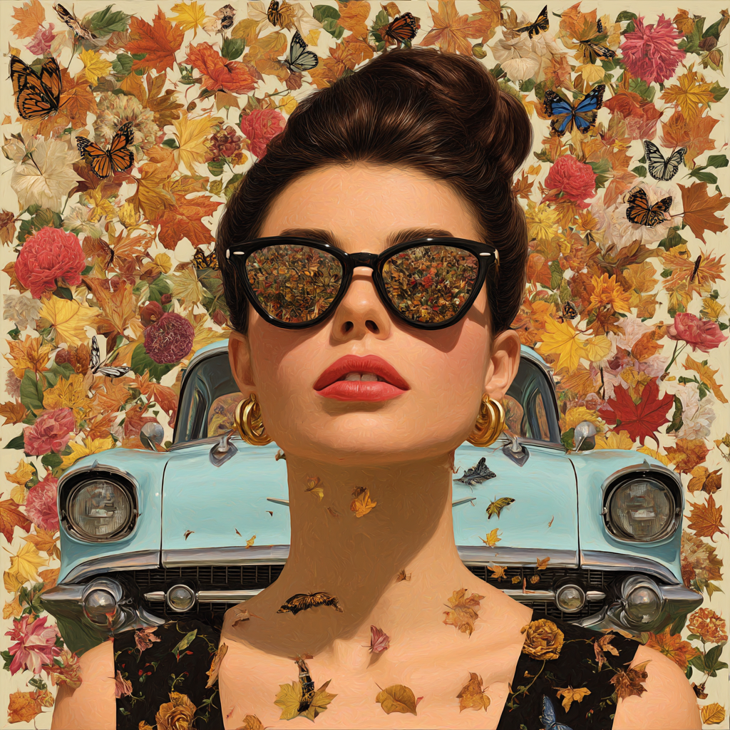 Stylisierte Digitale Kunst Frau Mit Sonnenbrille Im Herbst Hintergrund | Digital Art | Kunstgattungen