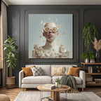 Stylisierte Kunstvolle Portrait Mit Sonnenbrille Schmetterlingen Und Blumen