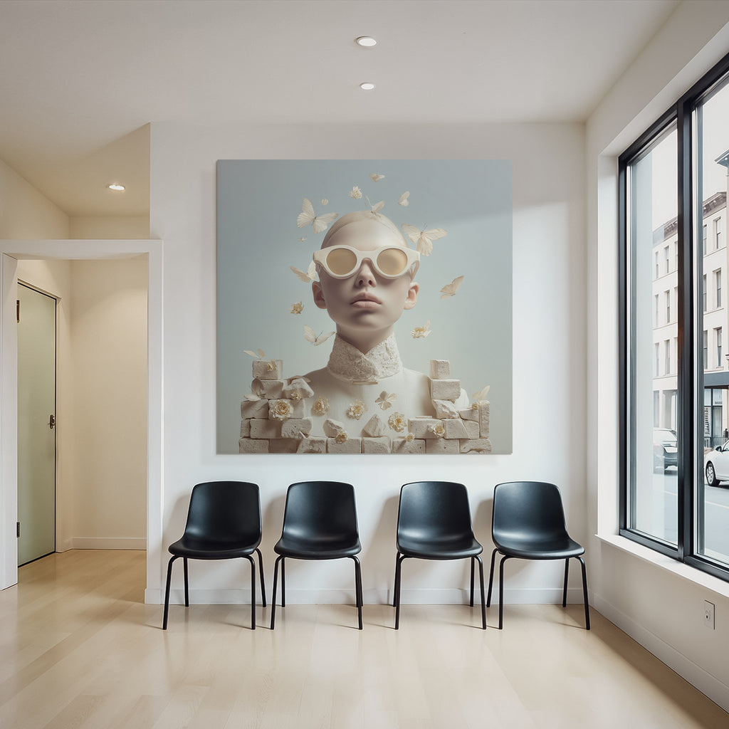 Stylisierte Kunstvolle Portrait Mit Sonnenbrille Schmetterlingen Und Blumen