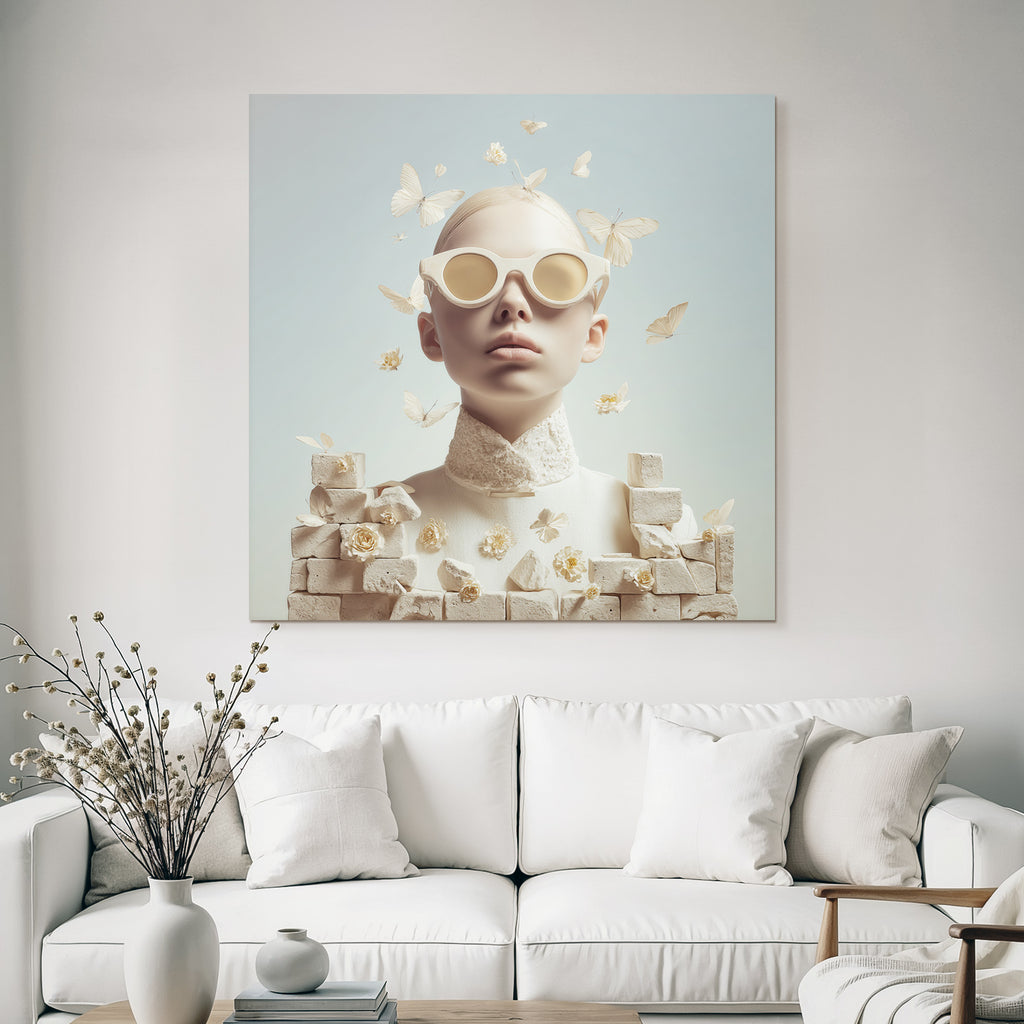 Stylisierte Kunstvolle Portrait Mit Sonnenbrille Schmetterlingen Und Blumen