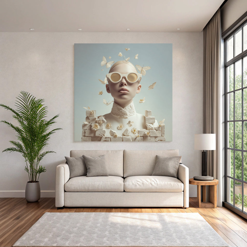 Stylisierte Kunstvolle Portrait Mit Sonnenbrille Schmetterlingen Und Blumen