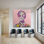 Stylisierte Portrait Mit Blumen Und Schmetterlingen Rosa Hintergrund