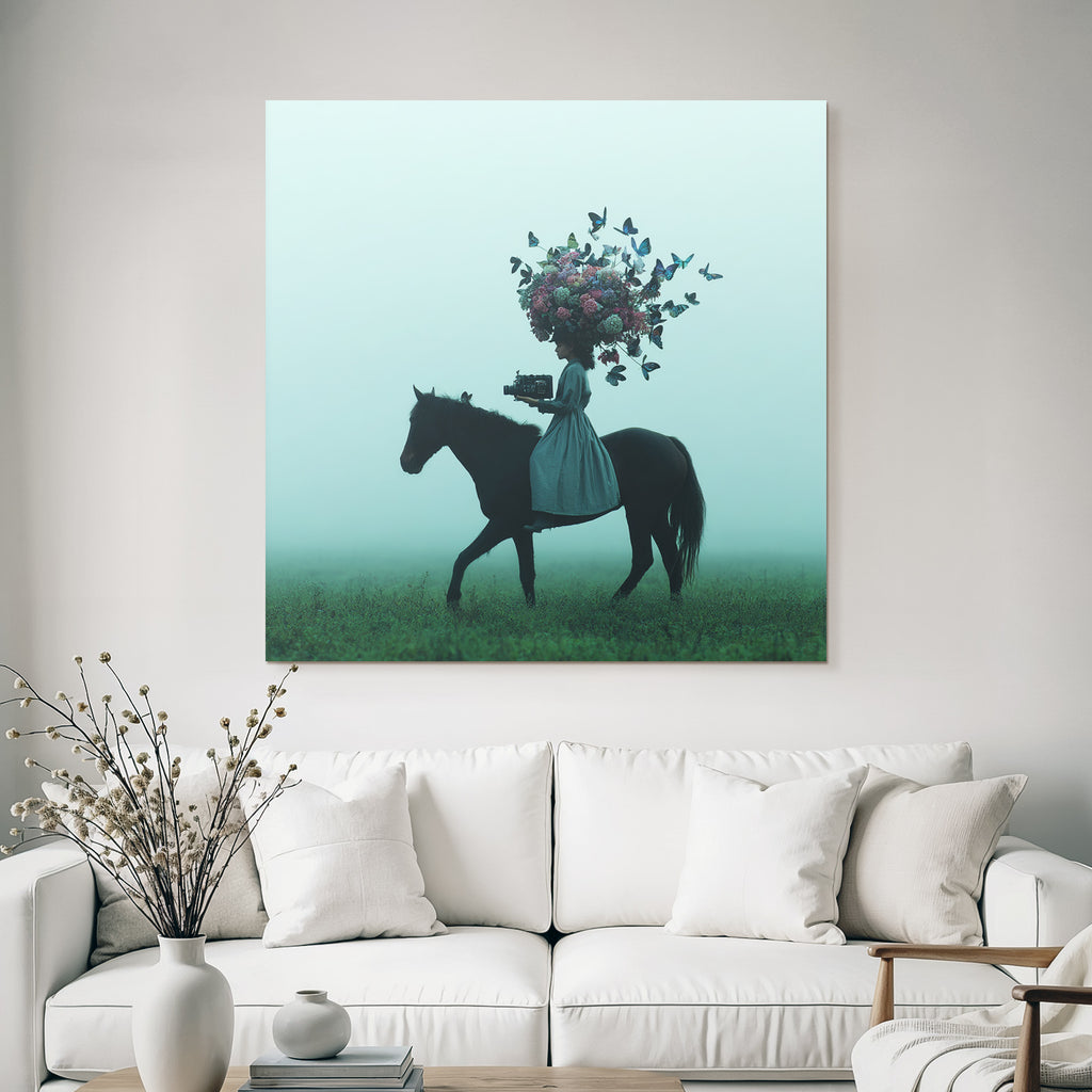 Supralevant rider with flower crown and camera in soapy fog