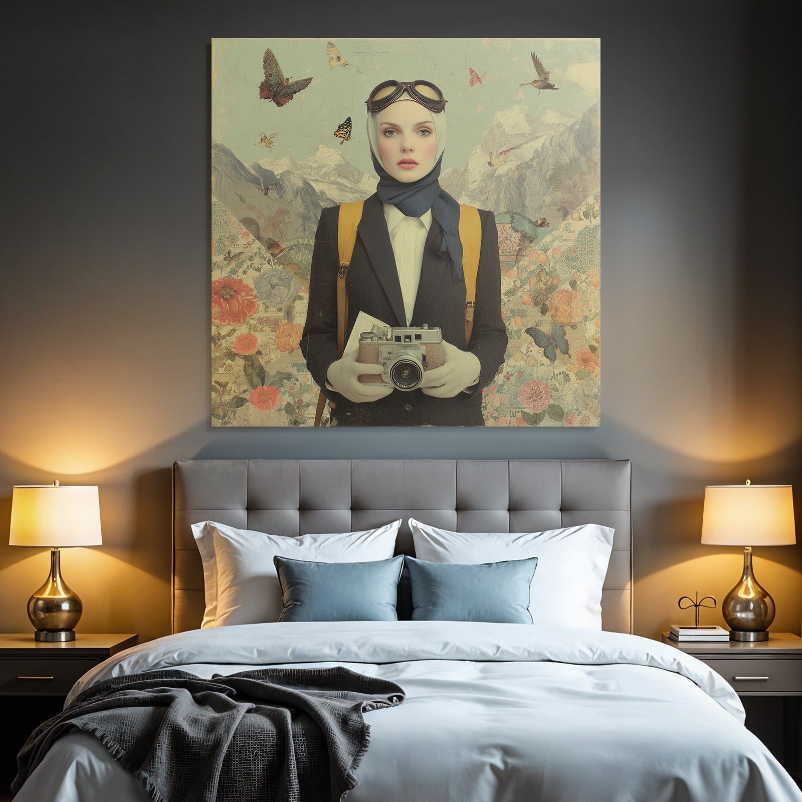 Vintage Portrait Abenteuerliche Kunstlerin Mit Kamera Und Butterflies
