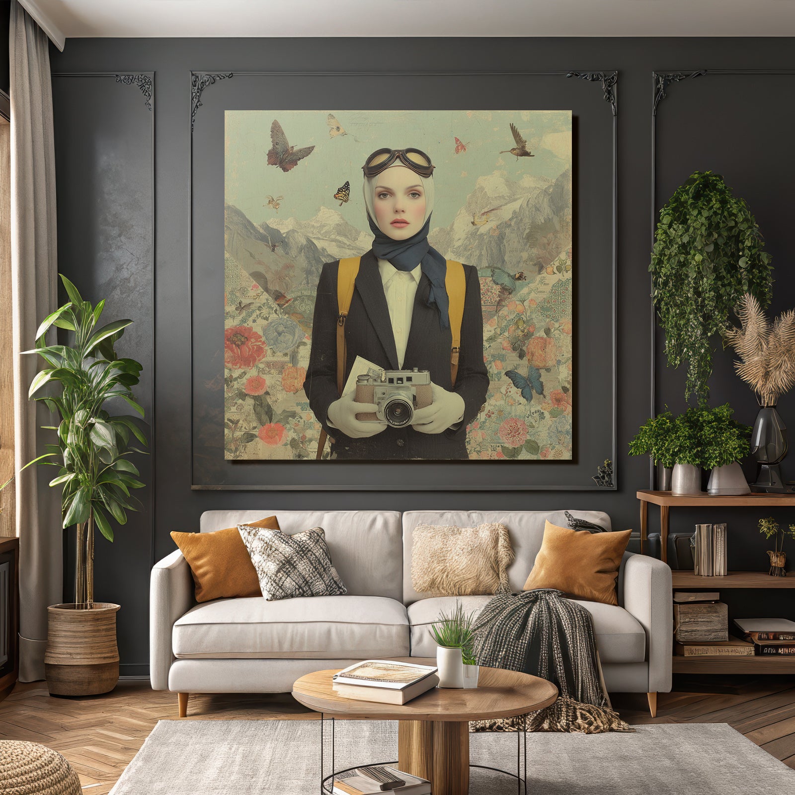 Vintage Portrait Abenteuerliche Kunstlerin Mit Kamera Und Butterflies