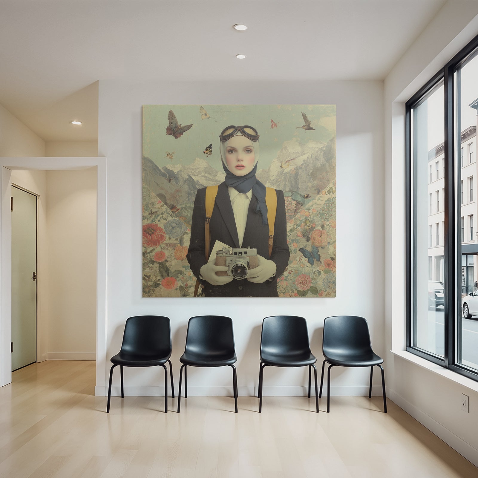 Vintage Portrait Abenteuerliche Kunstlerin Mit Kamera Und Butterflies