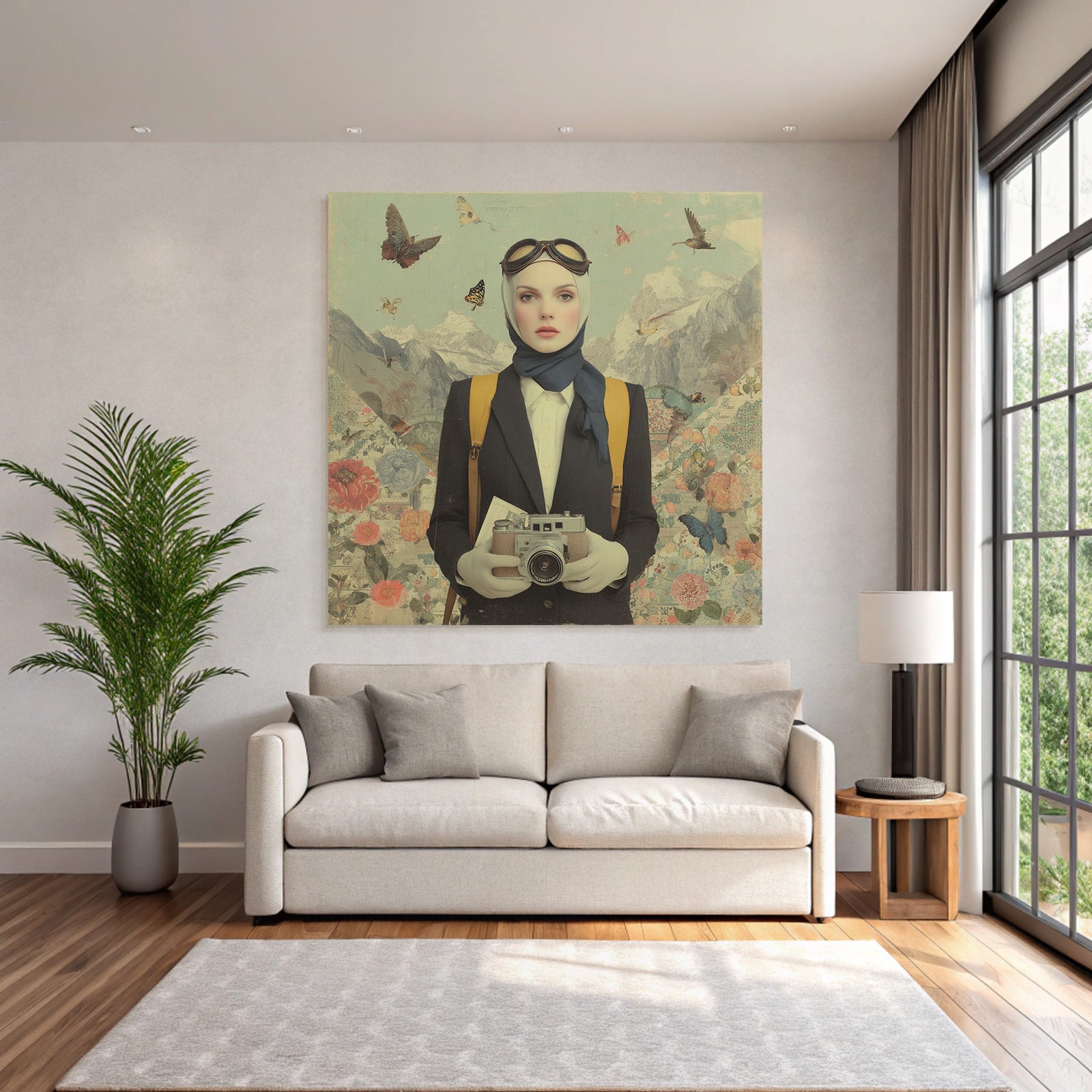 Vintage Portrait Abenteuerliche Kunstlerin Mit Kamera Und Butterflies