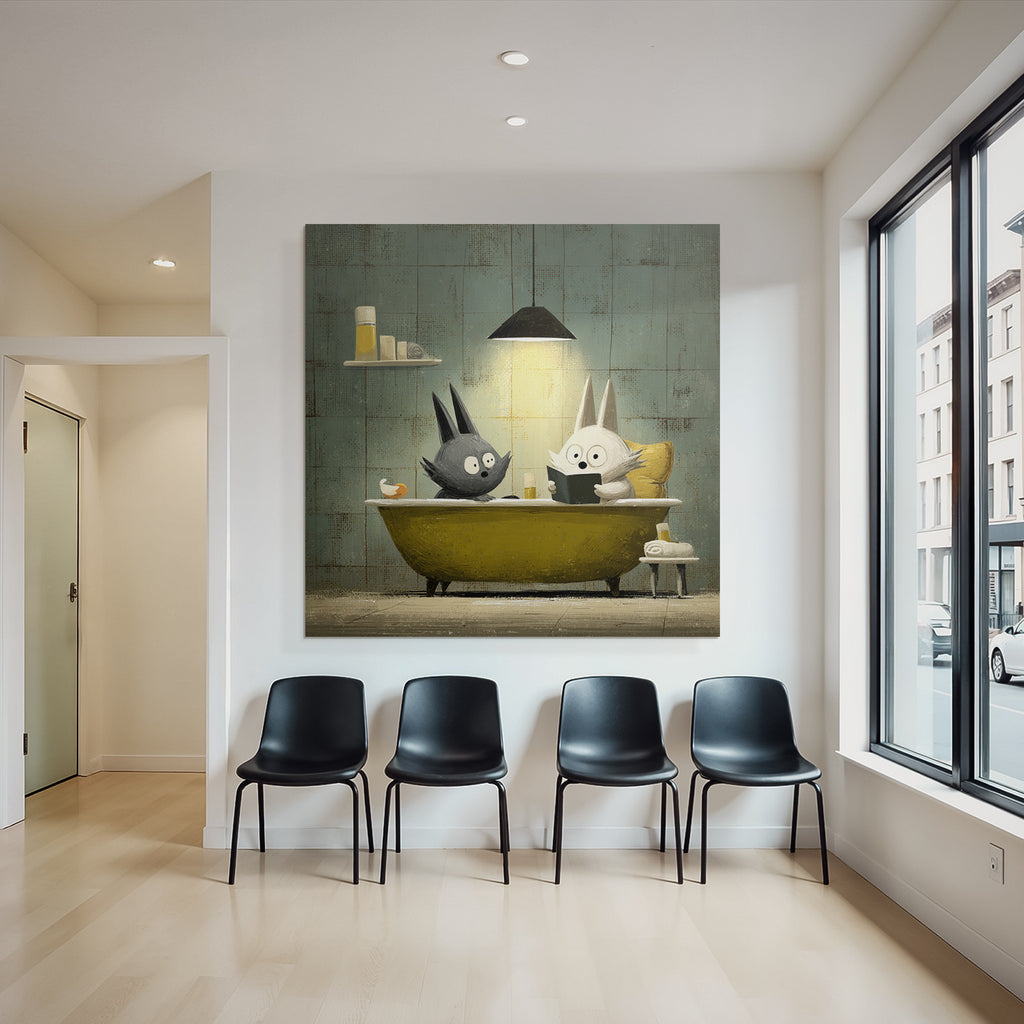 Whimsische Animierte Tiercharaktere In Einer Badewanne Mit Vintage Aesthetik