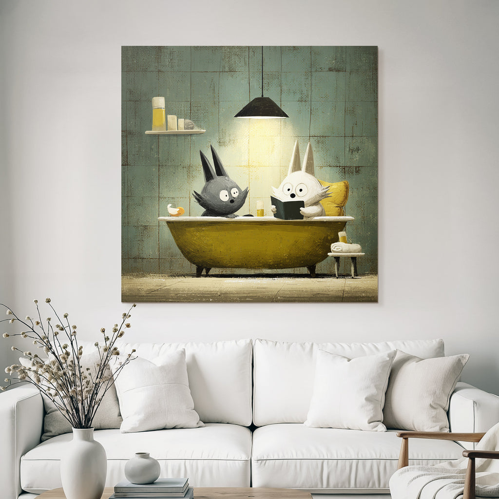 Whimsische Animierte Tiercharaktere In Einer Badewanne Mit Vintage Aesthetik