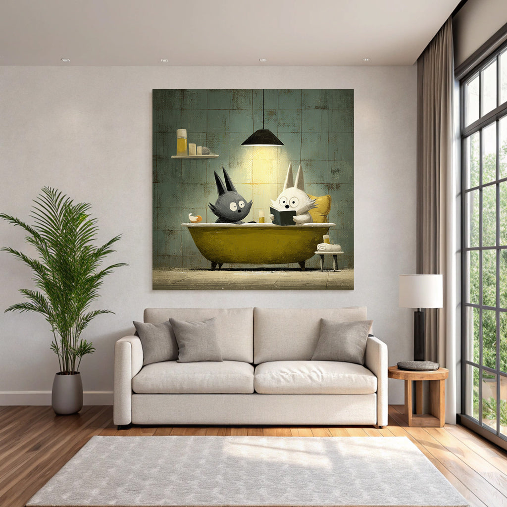 Whimsische Animierte Tiercharaktere In Einer Badewanne Mit Vintage Aesthetik