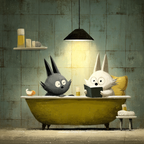 Whimsische Animierte Tiercharaktere In Einer Badewanne Mit Vintage Aesthetik | Digital Art | Kunstgattungen
