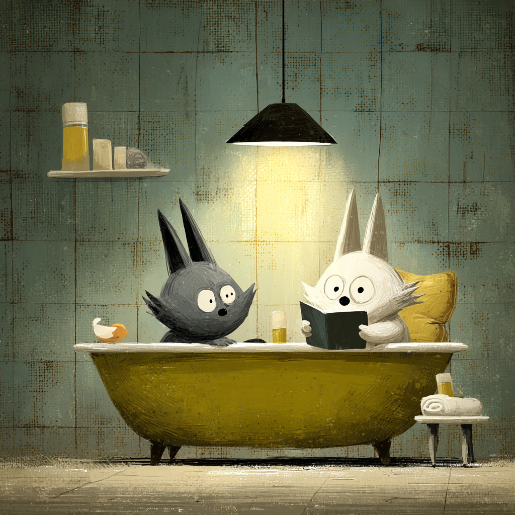 Whimsische Animierte Tiercharaktere In Einer Badewanne Mit Vintage Aesthetik | Digital Art | Kunstgattungen