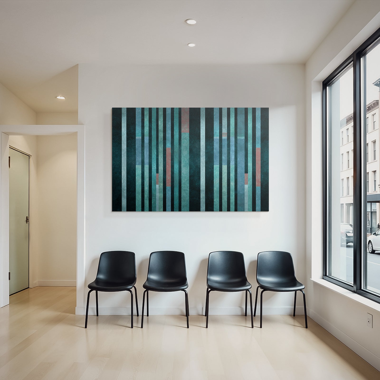 Abstrakte Kunst Verticale Streifen Teal Blau Dunkler Hintergrund