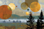 Abstrakte Landschaft Kreisformen Farben Huegel Nebelwald | Digital Art | Kunstgattungen