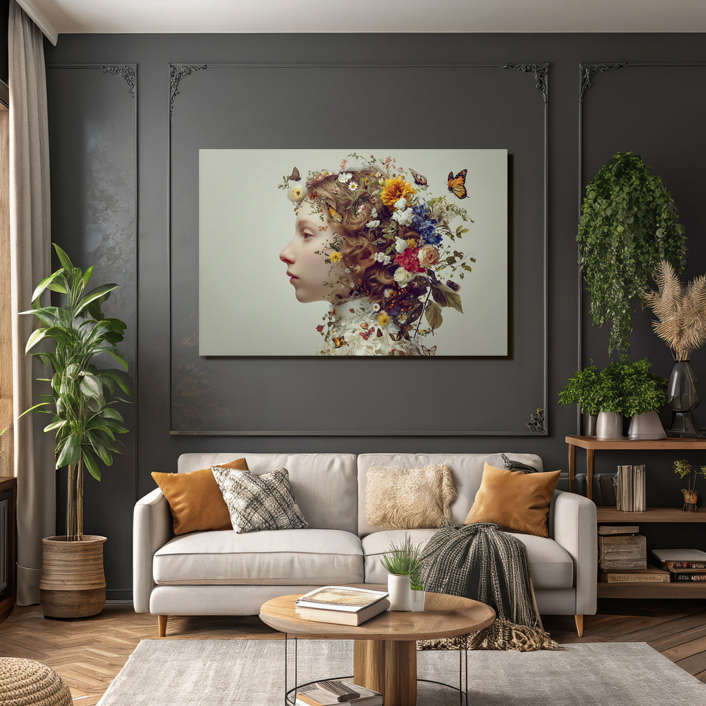 Blumen Und Schmetterlinge Portraet Digitale Kunst