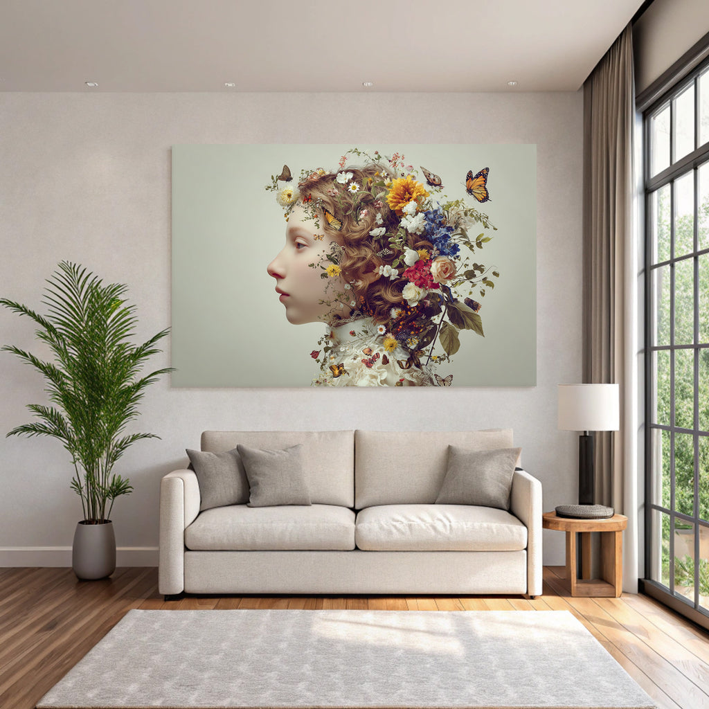 Blumen Und Schmetterlinge Portraet Digitale Kunst