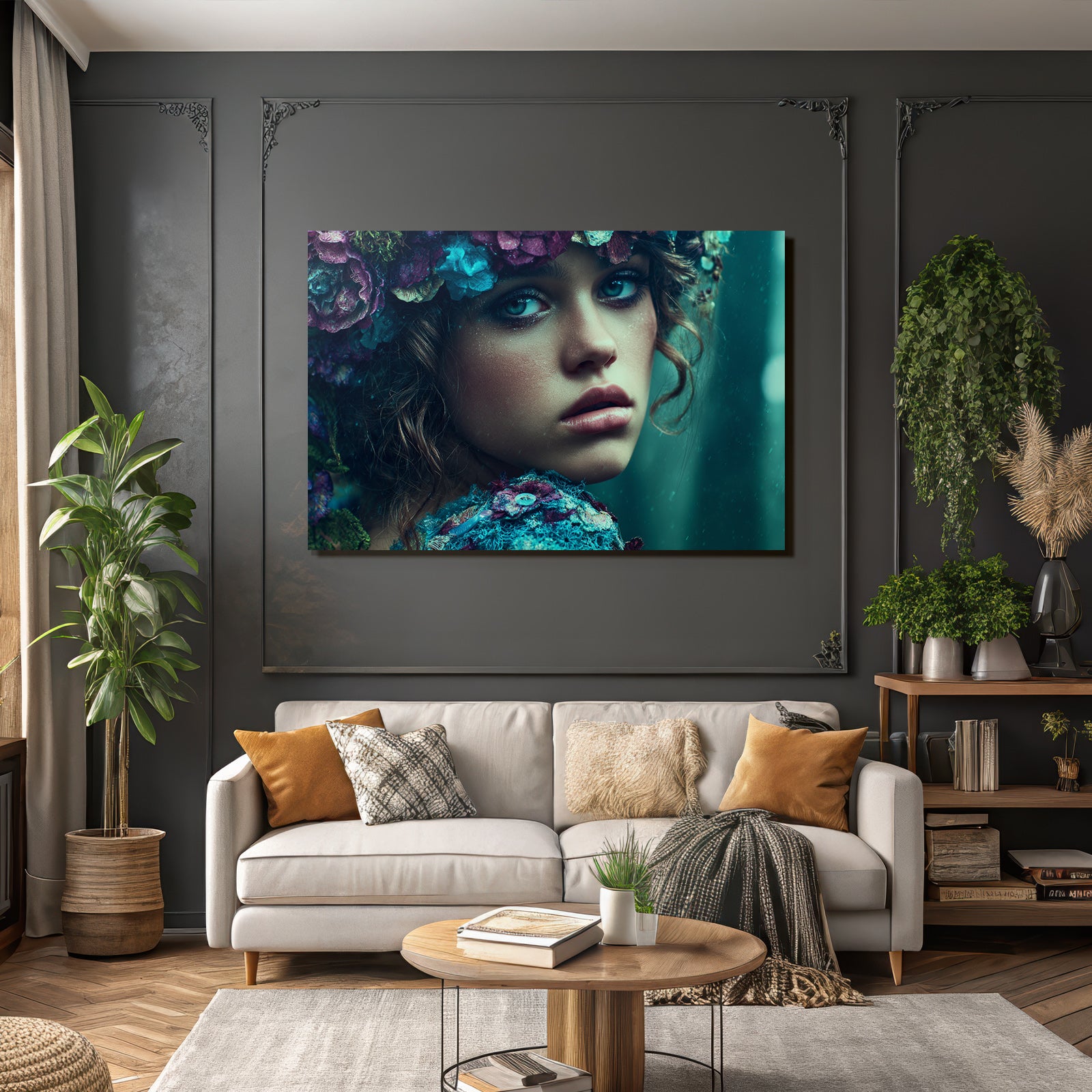 Blumenkranz Portraet Vibrante Farben Und Inhaltliche Details